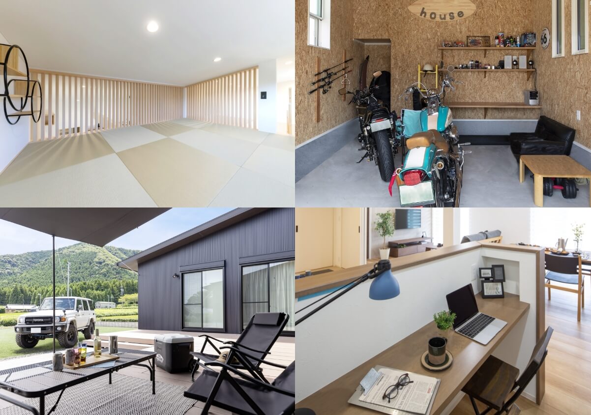 和室、ガレージ、ウッドデッキ、書斎